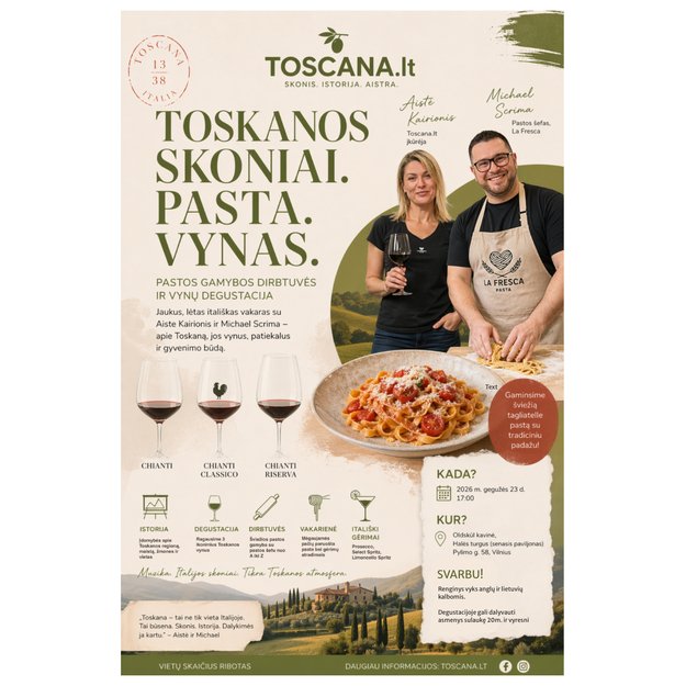 Pastos dirbtuvės ir vyno degustacija 05.23
